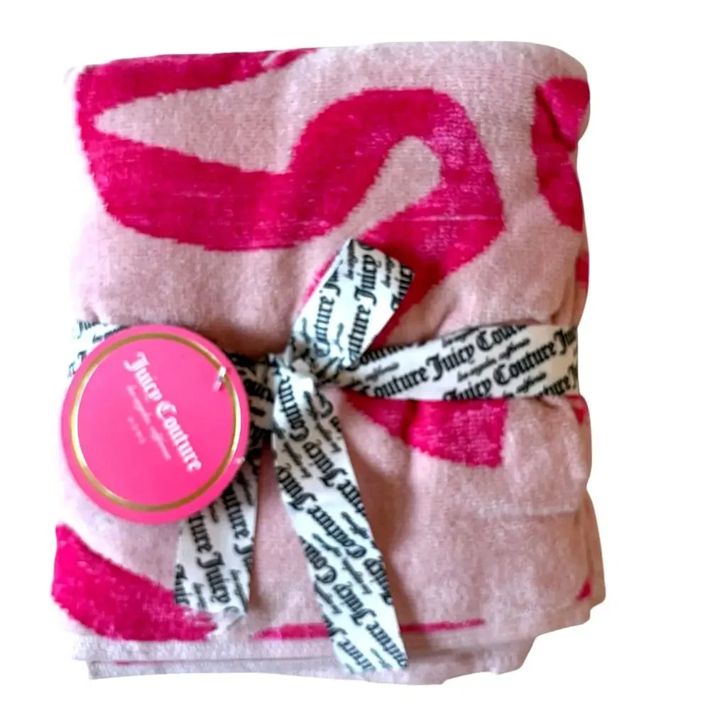 Juicy Couture Pink Bows Hearts Towel Set- 2 Hand & 2 Bath Towels Cotton NEW